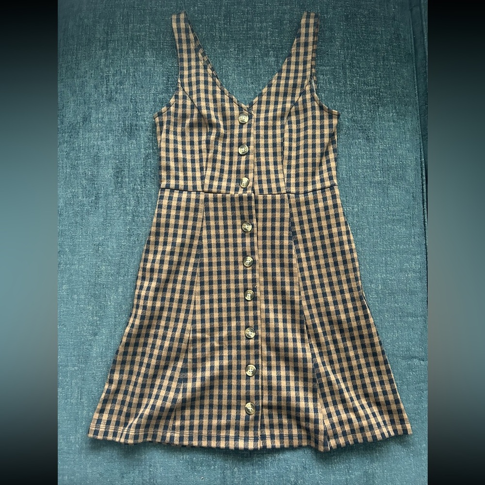 American Eagle Outfitters Checkered Midi Dress - Black and Tan